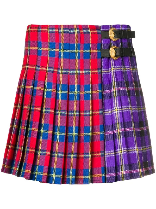 two-tone tartan skirt flowy skirt hem