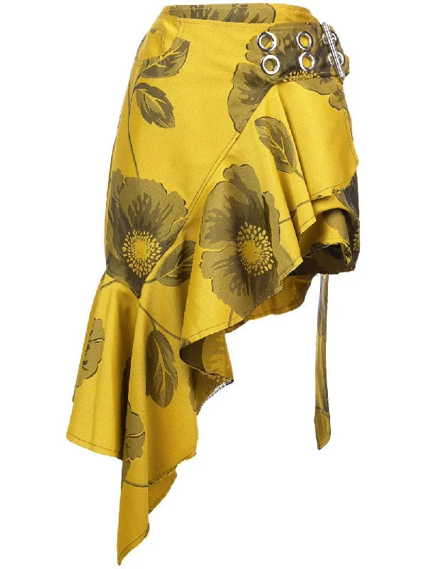 belted floral ruffle skirt spandex blend skirt