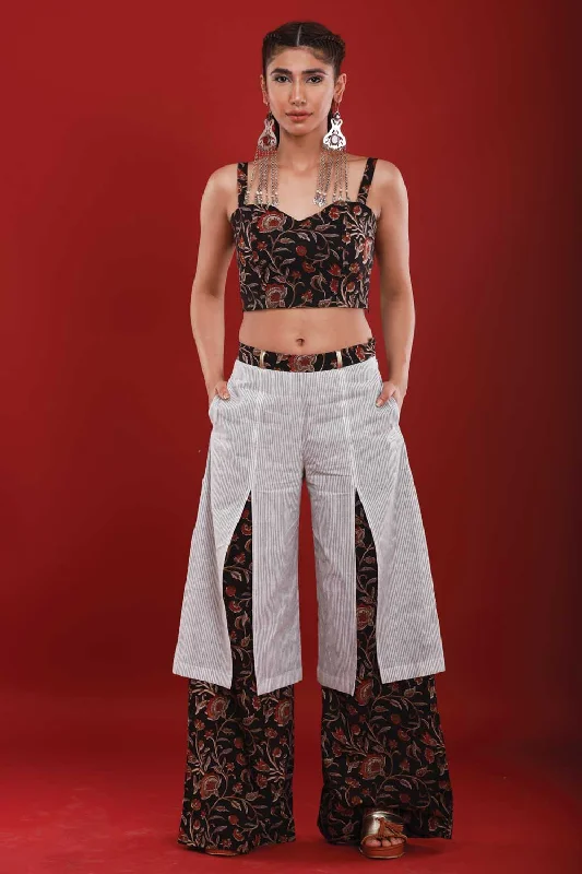 Kalamkari Pants with Handloom Overlay Elegant Wool Trousers