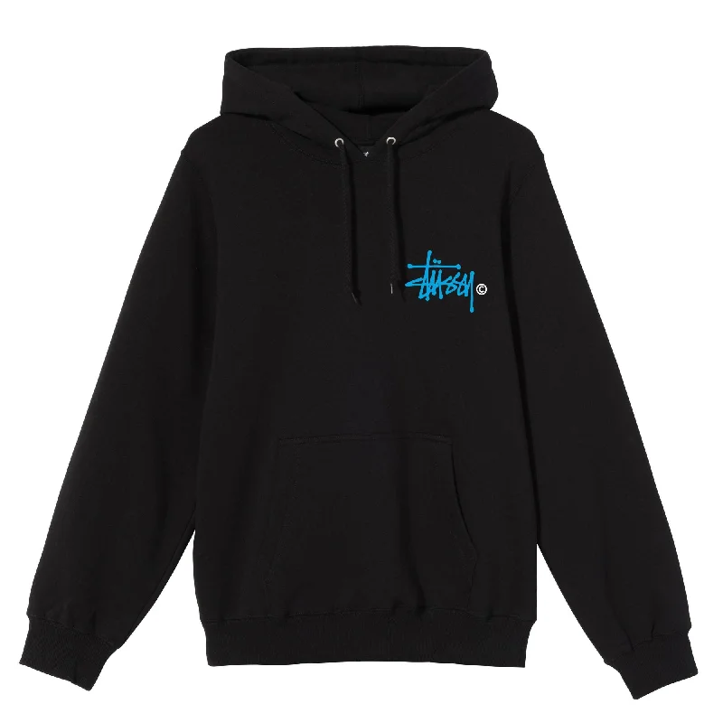 Stussy Basic Logo Hoodie Black Hoodie with Hem Raw Edge Edgy Unfinished