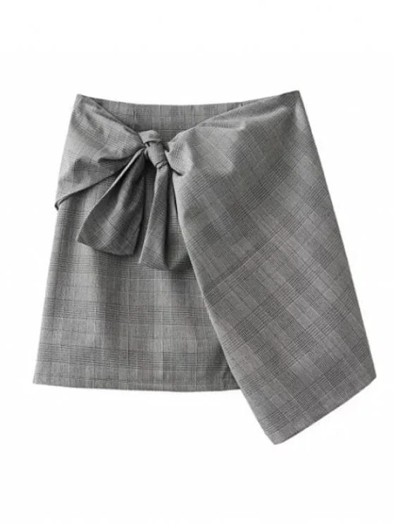 Cute Plaid Mini Wrap Skirt linen skirt breathable