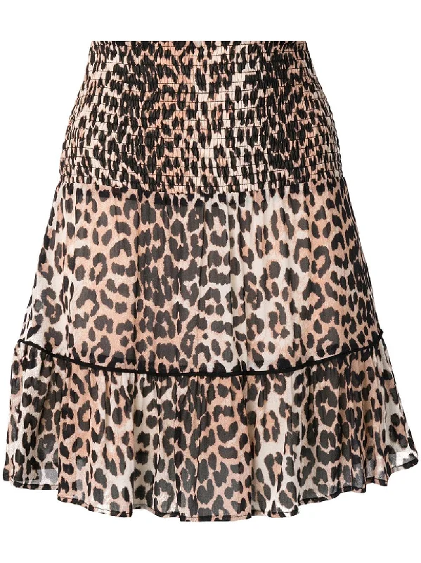 leopard print a-line skirt silk skirt elegant