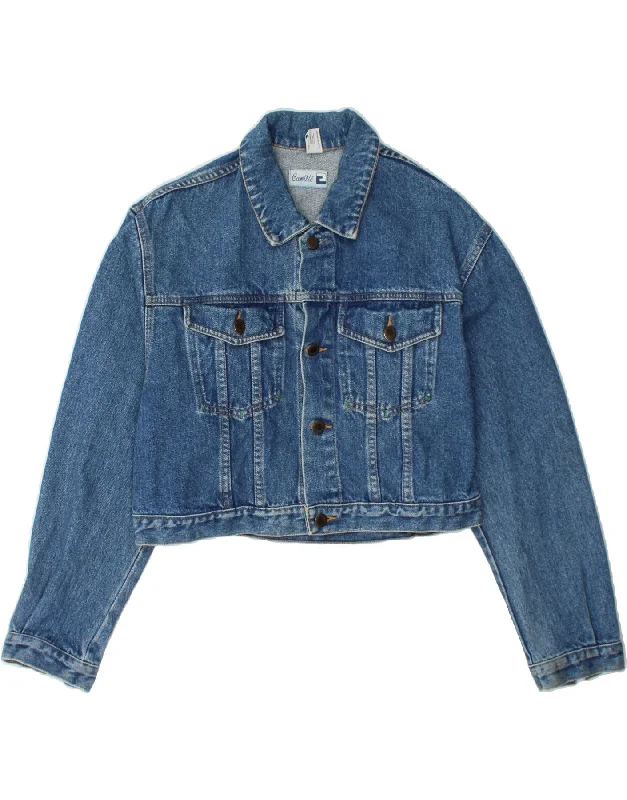 VINTAGE Womens Crop Denim Jacket UK 14 Medium Blue Cotton Knit Jacket Woven Jacket Fleece Jacket VINTAGE Womens Crop Denim Jacket UK 14 Medium Blue Cotton Knit Jacket Woven Jacket Fleece Jacket