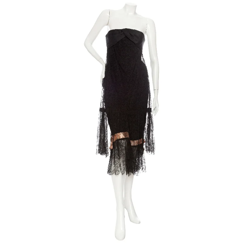 1967 Haute Couture Black Chantilly Lace Pantalettes Dress Halter Neckline Beach