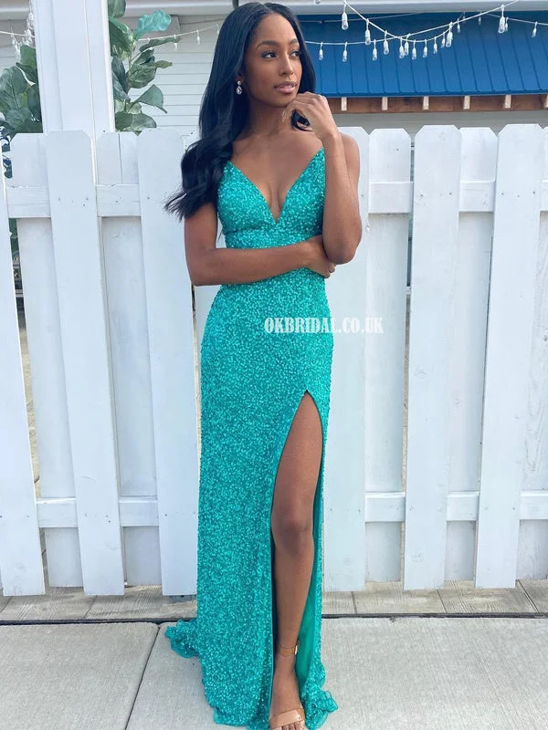 Sexy V-neck Slit Mermaid Backless Sequin Gorgeous Prom Dresses, FC5856 Tunics Solid Classic Sexy V-neck Slit Mermaid Backless Sequin Gorgeous Prom Dresses, FC5856 Tunics Solid Classic