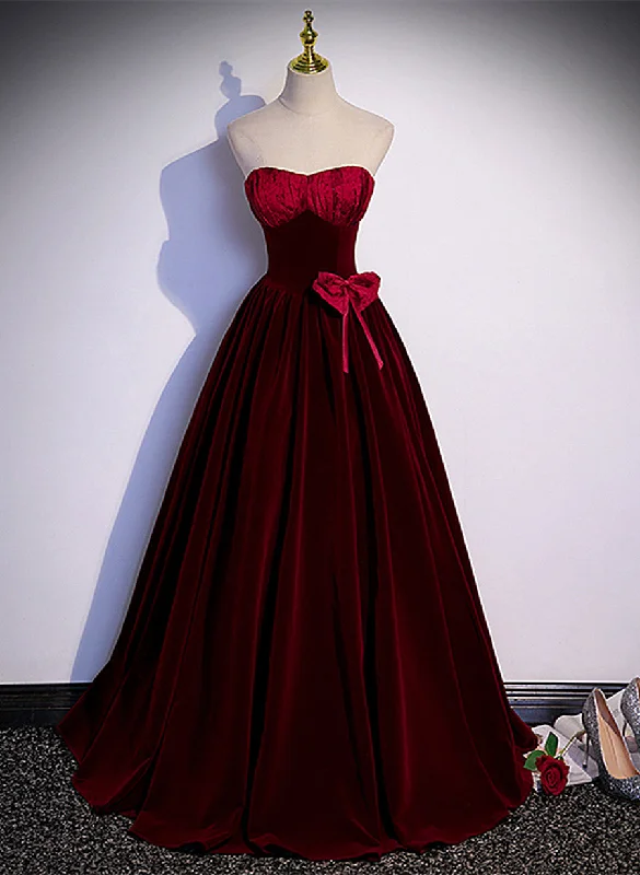 Wine Red Sweetheart Velvet Long Party Dress, A-line Wine Red Prom Dress Bodycon Fitted Nightout Wine Red Sweetheart Velvet Long Party Dress, A-line Wine Red Prom Dress Bodycon Fitted Nightout