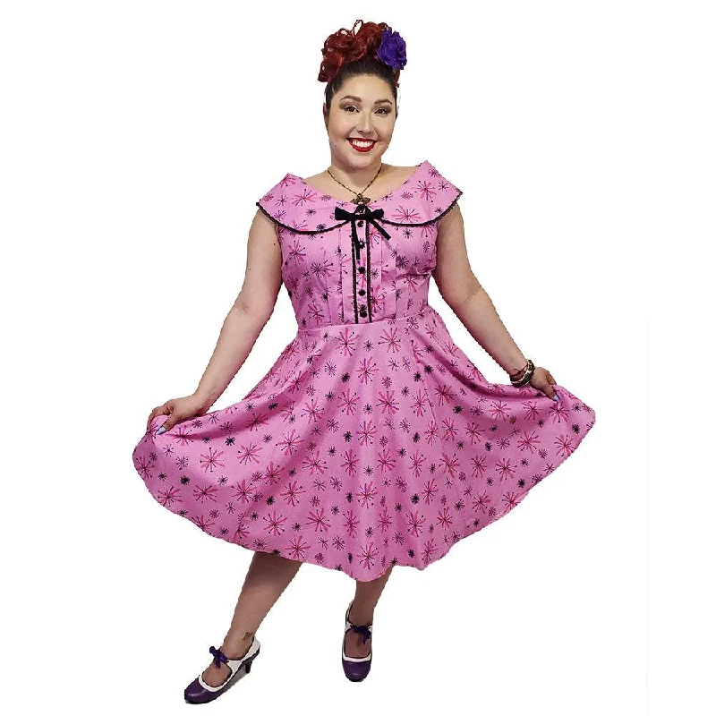Peter Pan Collar Swing Dress in Pink Atomic Tunics Leisure comfortable