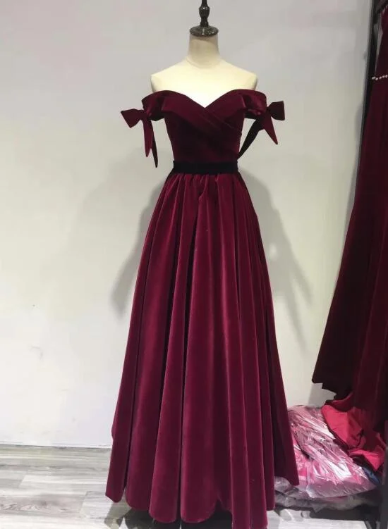 Charming Wine Red Off Shoulder Velvet Long Party Dress , Junior Prom Dresses empire Waist empire Charming Wine Red Off Shoulder Velvet Long Party Dress , Junior Prom Dresses empire Waist empire