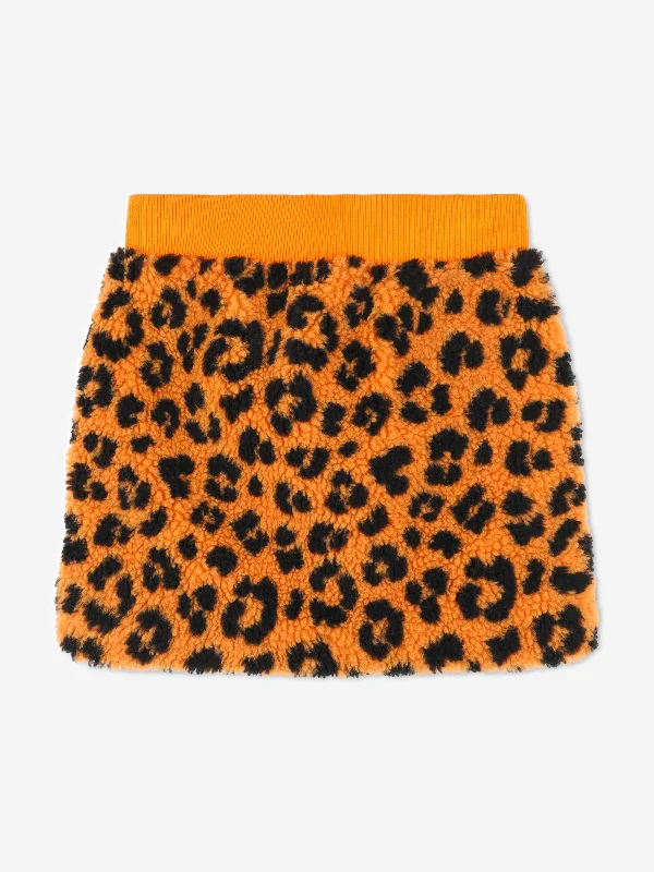 KENZO Girls Leopard Skirt in Orange button skirt front