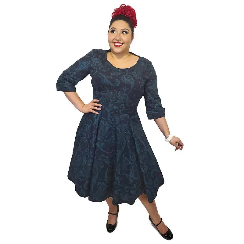 Midnight Masquerade Cuffed Swing Dress Pencil Office Professional