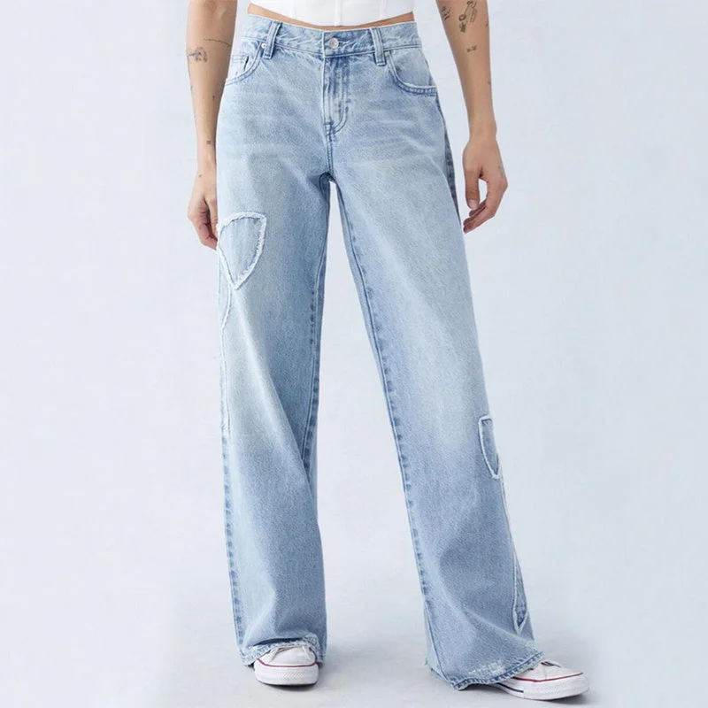 Women's Straight  Butterflu Jeans Street Design Baggy Pants Elegant High-Waist Pants