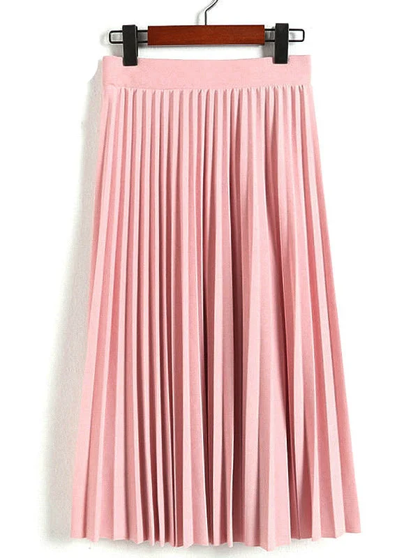 High Waist Pleated Solid Color Half Length Elastic Skirt mini skirt trendy