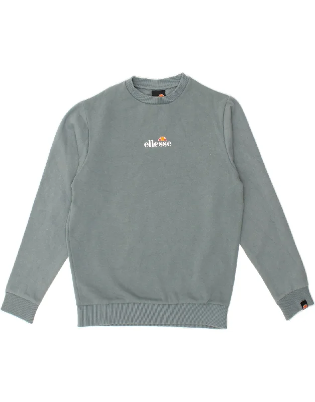 ELLESSE Womens Sweatshirt Jumper UK 8 Medium Blue Cotton Hoodie with Front Slit Layering Stylish ELLESSE Womens Sweatshirt Jumper UK 8 Medium Blue Cotton Hoodie with Front Slit Layering Stylish