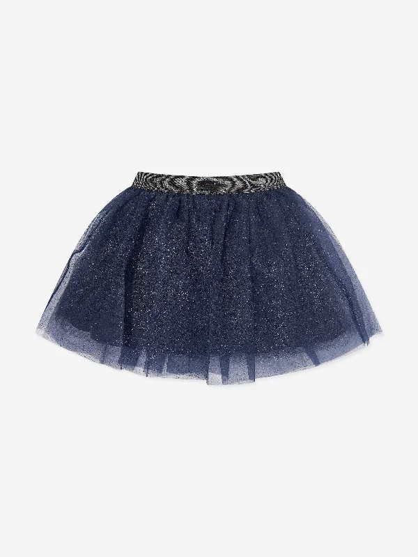 Mama Luma Girls Organza Flower Skirt in Navy asymmetrical skirt cut