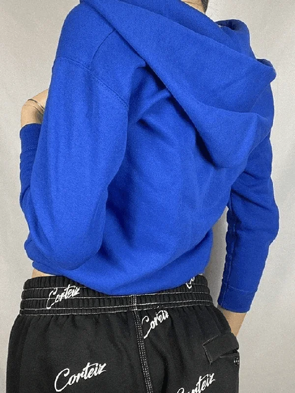 Screen Print Zipper Hoodie Hoodie with Hem Frayed Vintage Worn