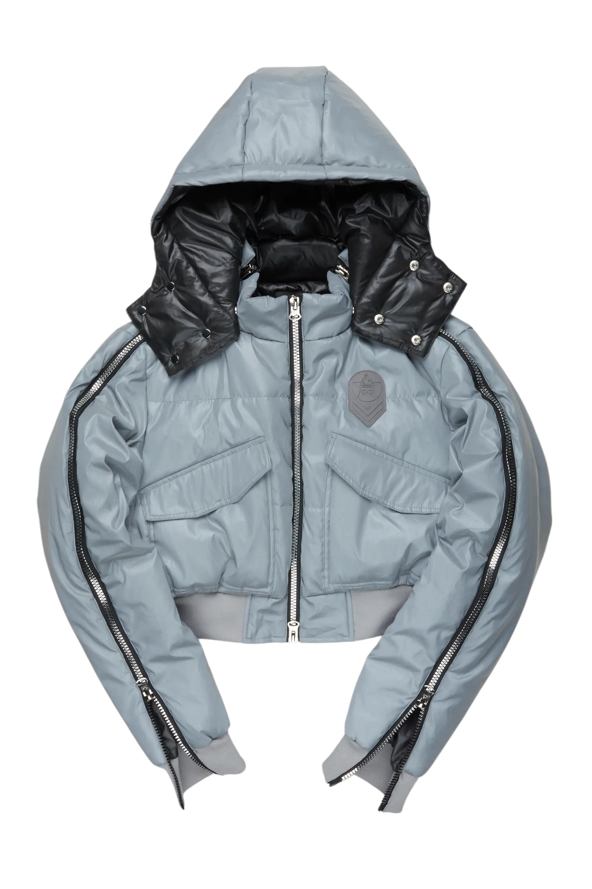 Kamryn Silver Reflective Crop Puffer Jacket Jersey Jacket Tulle Jacket Batik Jacket