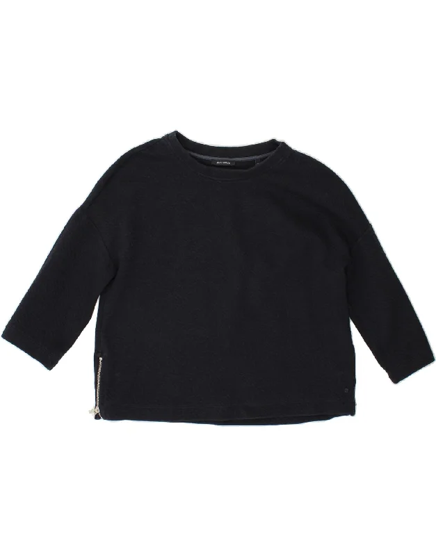 MARC O'POLO Womens 3/4 Sleeve Sweatshirt Jumper UK 14 Medium Navy Blue Hoodie with Sequins Glamorous Eye-catching