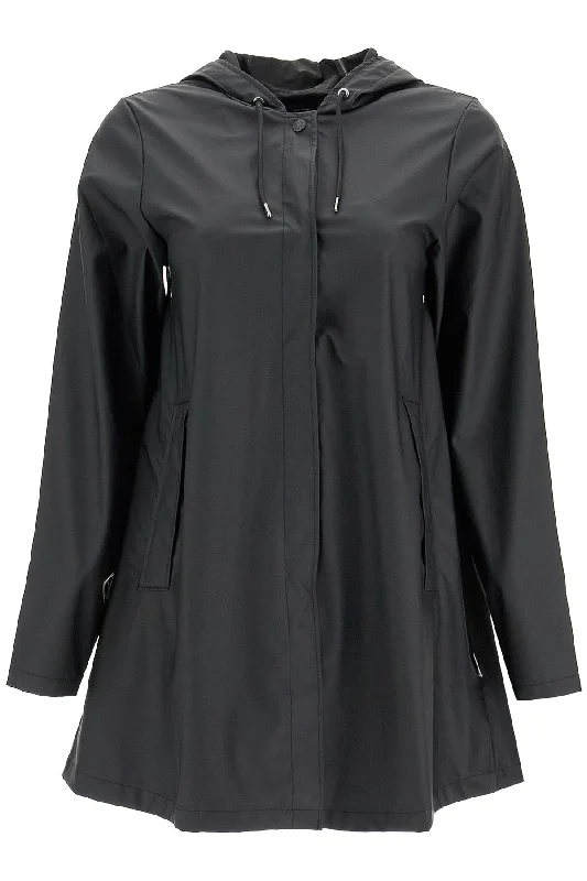 Unisex A-line Rain Jacket  - Black Notch Collar Peter Pan Collar Cowl Neck