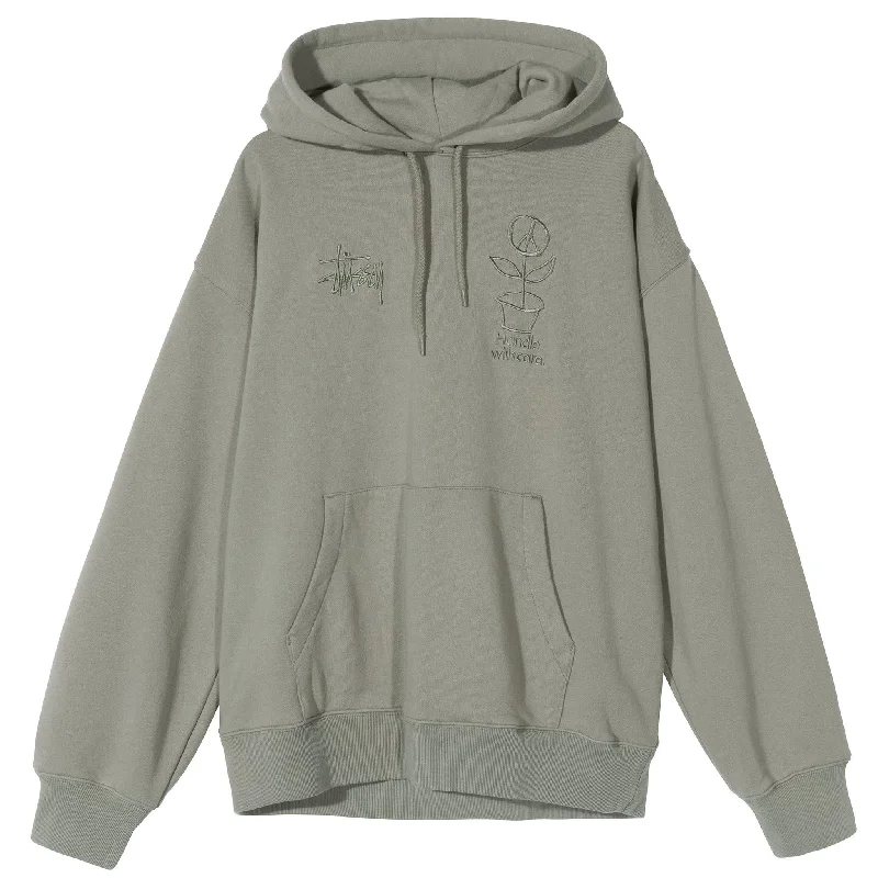 Stussy Care Hoodie Grey Hoodie with Hem Drawcord Adjustable Customizable