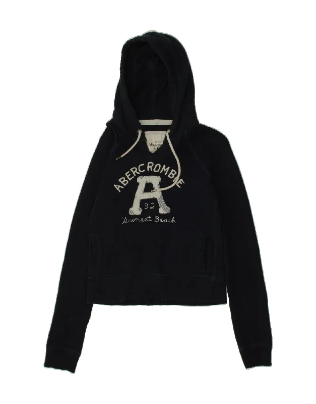 ABERCROMBIE & FITCH Womens Crop Hoodie Jumper UK 10 Small Navy Blue Hoodie with Zipper Placket Modern Functional ABERCROMBIE & FITCH Womens Crop Hoodie Jumper UK 10 Small Navy Blue Hoodie with Zipper Placket Modern Functional