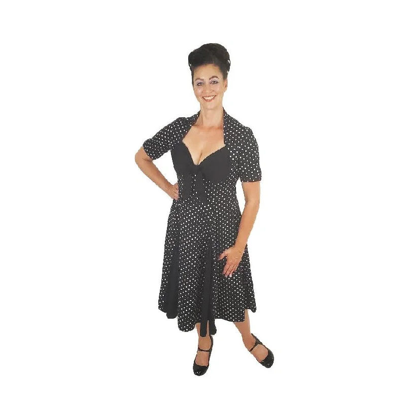 Retro Tammy Swing Dress in Black & White Polka Dot Tunics Fashionable trendy