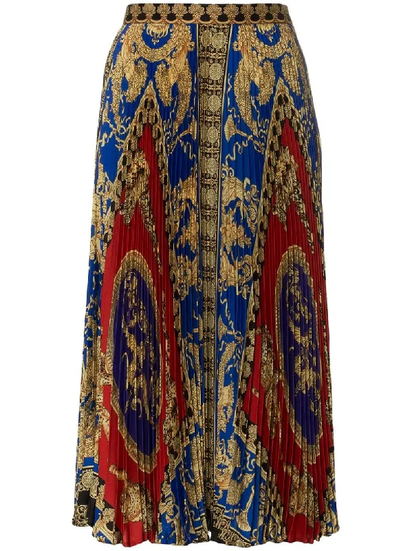 silk high waist pleat print skirt patchwork skirt art
