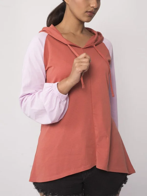Kaliman Raglan Sleeves Hoodie Tunic Lavender and Peach Hoodie with Rolled Sleeves Casual Relaxed Kaliman Raglan Sleeves Hoodie Tunic Lavender and Peach Hoodie with Rolled Sleeves Casual Relaxed