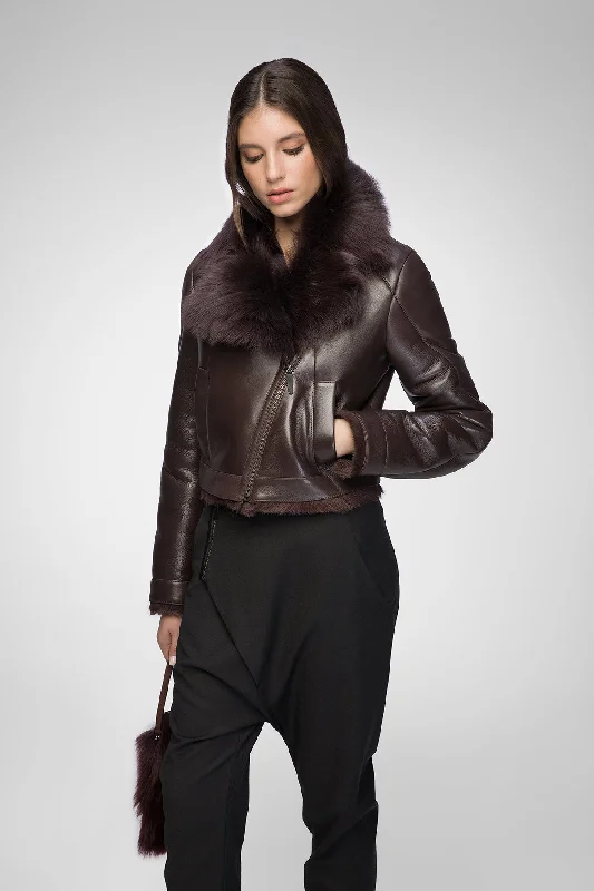 Cécile - Bordeaux Shearling Jacket Trench Coat Raincoat Waterproof Jacket