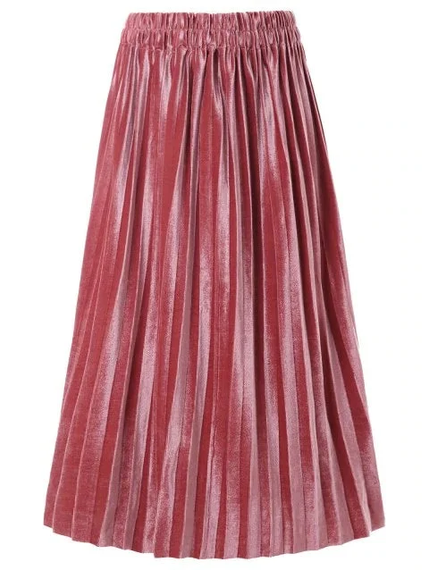 Vintage Pleated High Waist Skirt elastic waist skirt