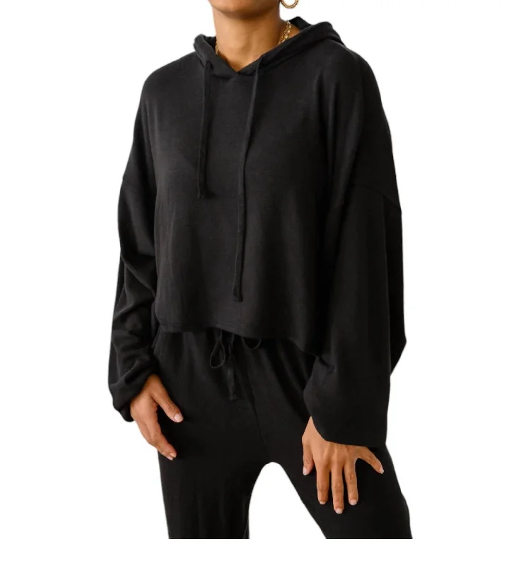 Stay Right Here Soft Knit Hoodie In Black Hoodie with Crew Neck Simple Timeless