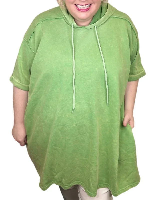 Trending Times Curvy Hoodie In Green Hoodie with Mock Neck Collared Structured