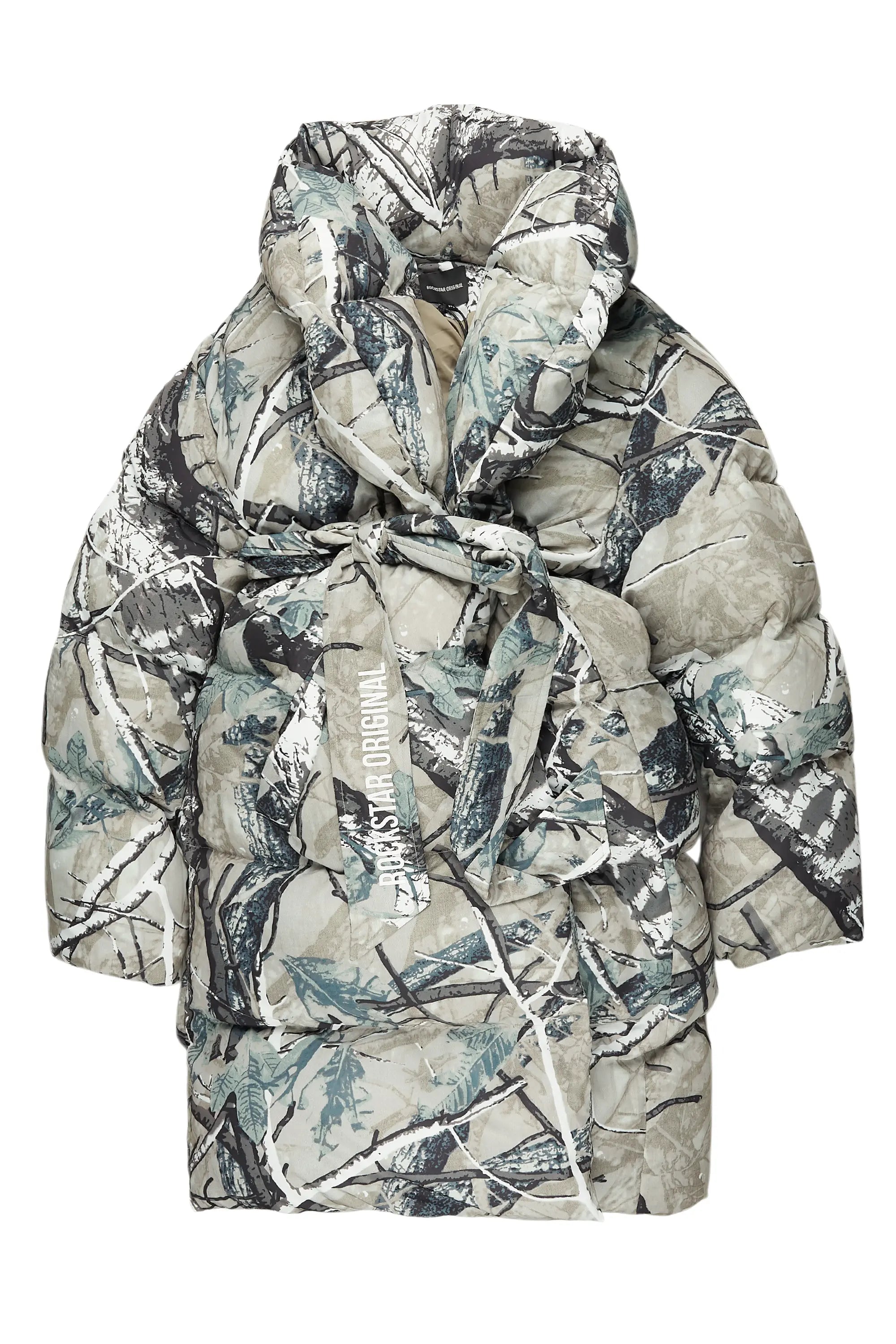 Sehrazat Tree Camo Long Wrap Puffer Jacket Bomber Jacket Anorak Windbreaker