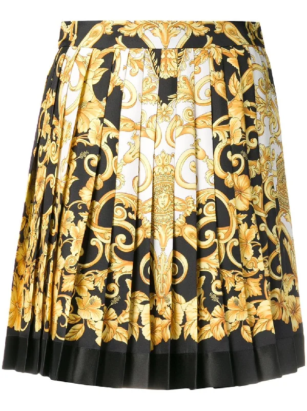 baroque print pleated mini skirt flowy skirt hem