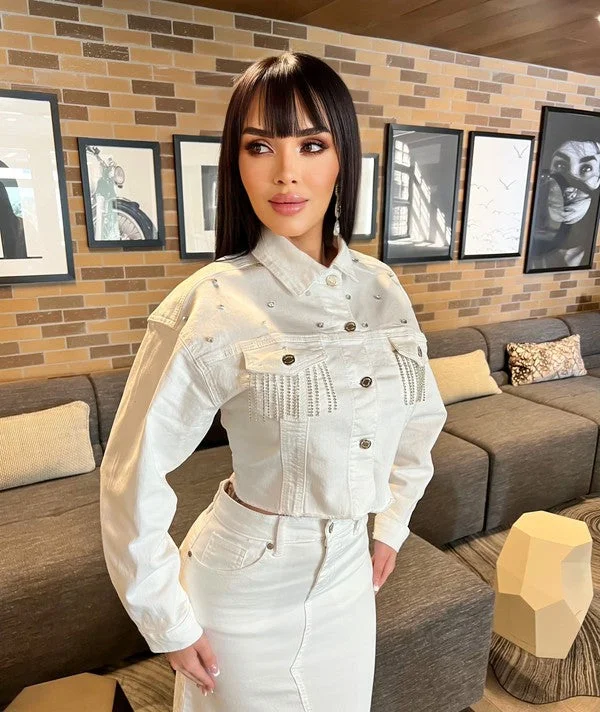 Stud Rhinestone Fringe Denim Jacket Belted Jacket Elasticated Jacket Padded Jacket