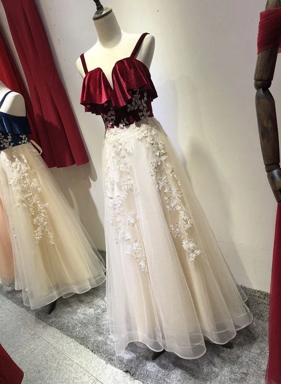 Charming Straps Tulle Velvet and Tulle Party Dress, Handmade Formal Gown Shift Classic Vintage Charming Straps Tulle Velvet and Tulle Party Dress, Handmade Formal Gown Shift Classic Vintage