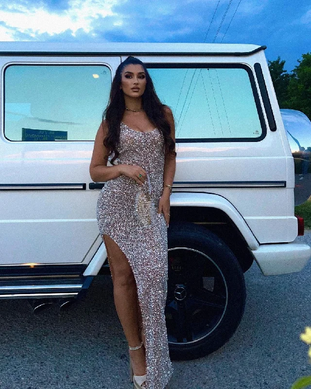 Shimmering Dress with Side Slit Tunics Stylish modern