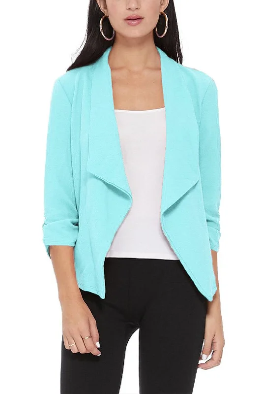 Women's Casual Open Front 3/4 Sleeve Slim Fit Draped Solid Jacket Satin Jacket Silk Jacket Chiffon Jacket Women's Casual Open Front 3/4 Sleeve Slim Fit Draped Solid Jacket Satin Jacket Silk Jacket Chiffon Jacket