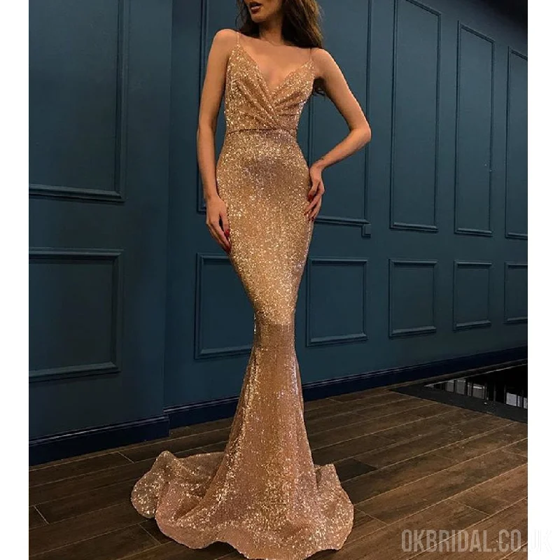 Sparkly Sequin Different Colors Mermaid Backless V-neck Sexy Prom Dresses, FC2242 Shift Classic Vintage
