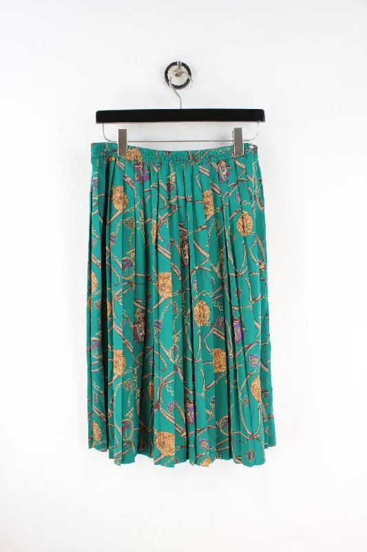 Vintage Green Jewel Skirt (L) cotton skirt soft