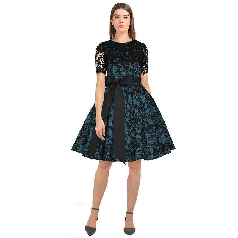Lace Overlay Swing Dress in Blue Floral Tunics Review highly