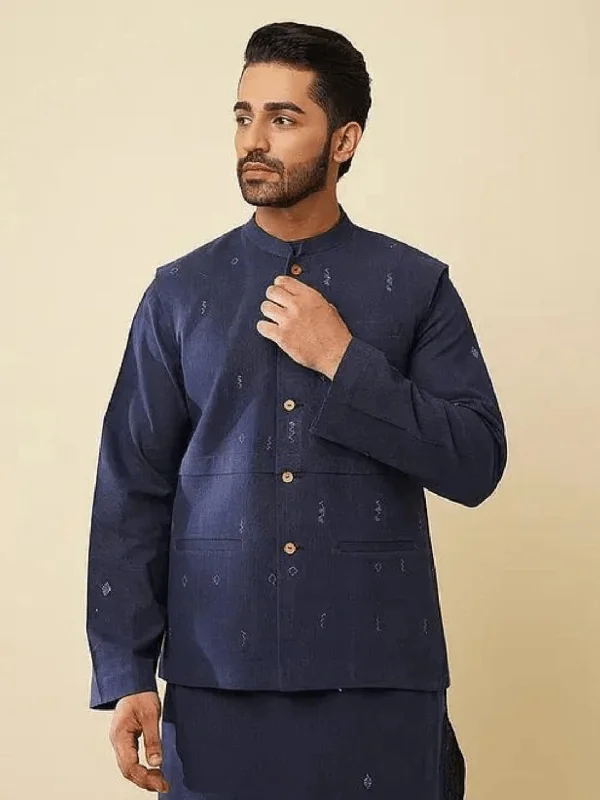 Khadi Cotton Jacket - Blue Elasticated Jacket Padded Jacket Insulated Jacket