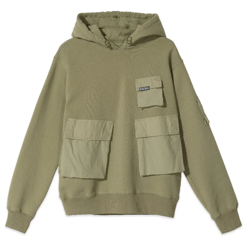Stussy Cargo Fleece Hoodie Khaki Hoodie with Color Block Contrast Stylish