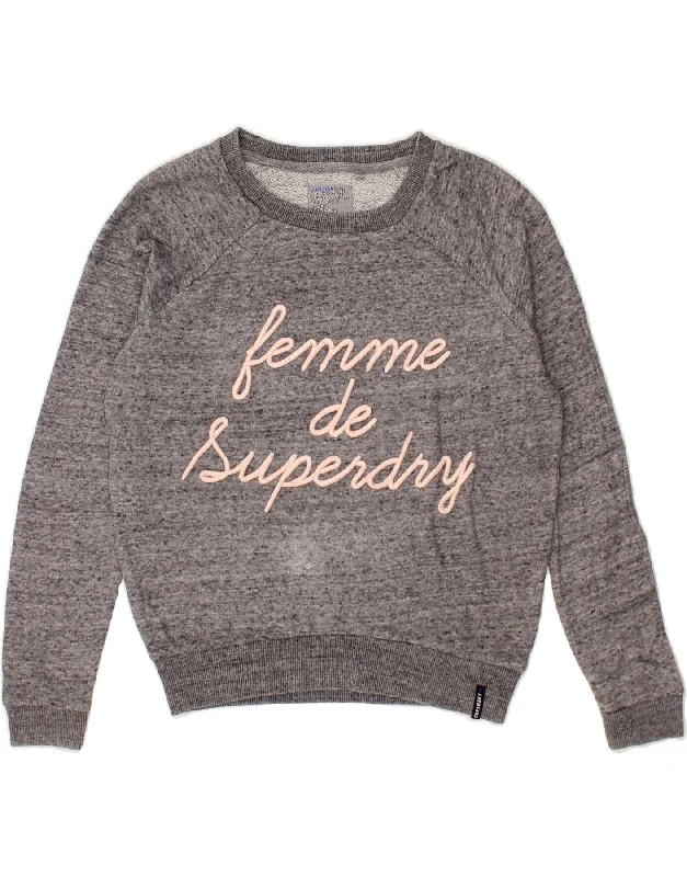 SUPERDRY Womens Graphic Oversized Sweatshirt Jumper UK 6 XS Grey Flecked Hoodie with Thumb Holes Functional Cozy SUPERDRY Womens Graphic Oversized Sweatshirt Jumper UK 6 XS Grey Flecked Hoodie with Thumb Holes Functional Cozy