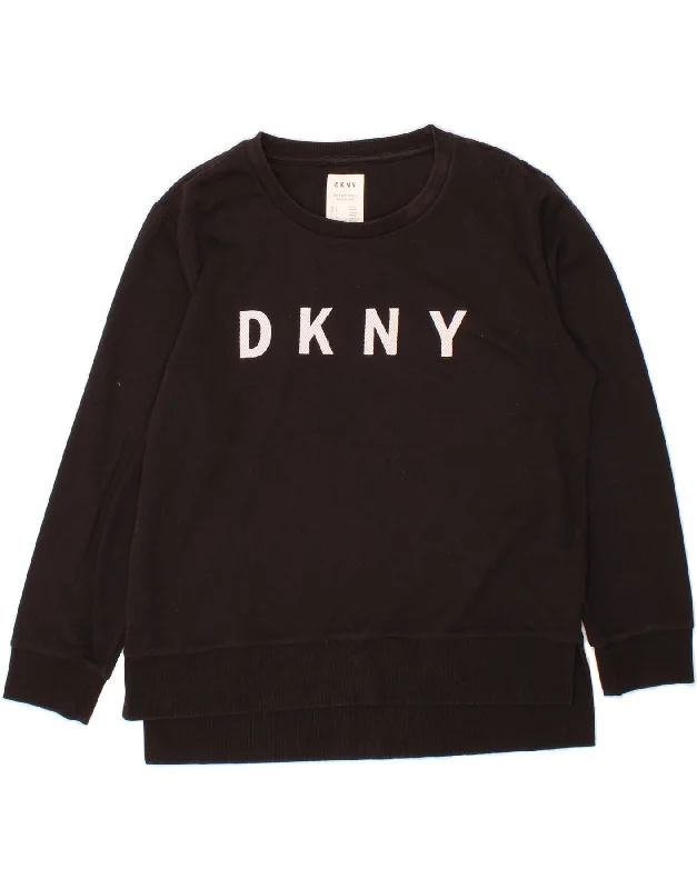 DKNY Womens Graphic Sweatshirt Jumper UK 16 Large Black Cotton Hoodie with Patch Decorative Personalized DKNY Womens Graphic Sweatshirt Jumper UK 16 Large Black Cotton Hoodie with Patch Decorative Personalized