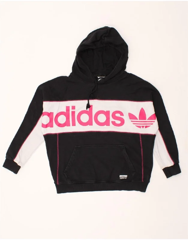 ADIDAS Womens Oversized Hoodie Jumper UK 10 Small Black Colourblock Hoodie with Elastic Waist Stretchable Comfortable ADIDAS Womens Oversized Hoodie Jumper UK 10 Small Black Colourblock Hoodie with Elastic Waist Stretchable Comfortable
