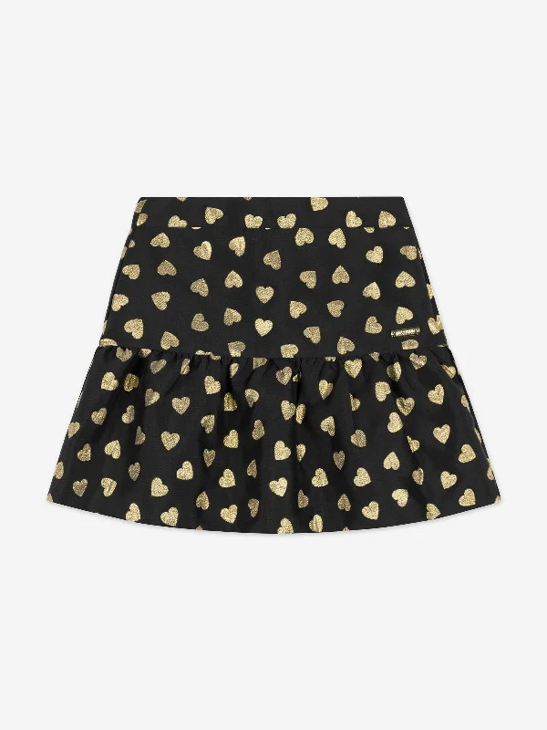 Moschino Girls Hearts Skirt in Black velvet skirt plush