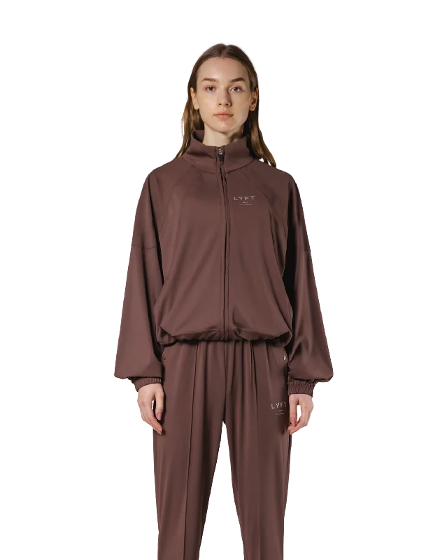 Stretch Wide Track Jacket 2 - Brown A-Line Jacket Boat Neck Shawl Collar