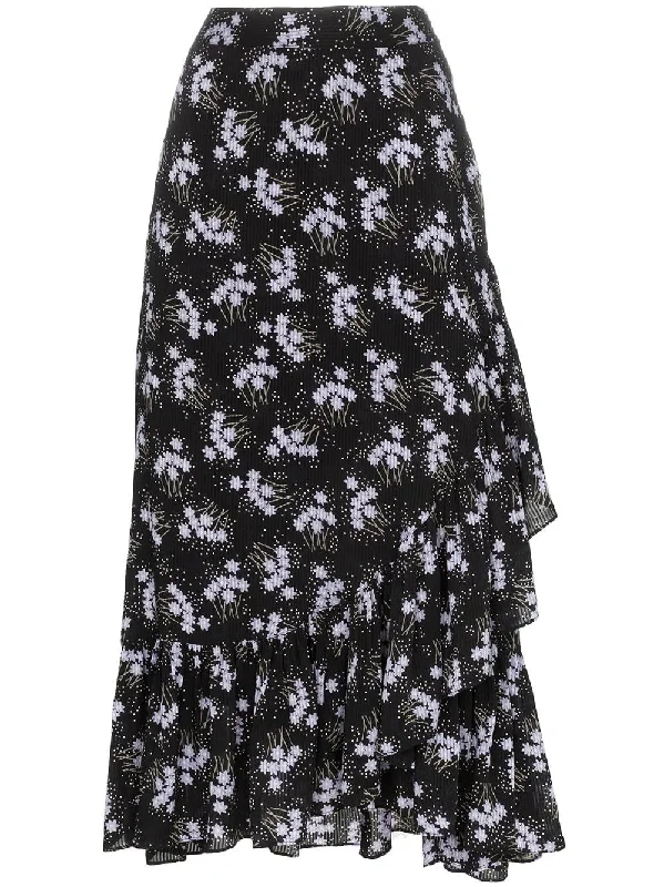 Sky floral print ruffle wrap skirt ribbed skirt waist