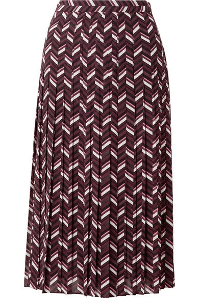 Pleated printed georgette midi skirt satin skirt smooth