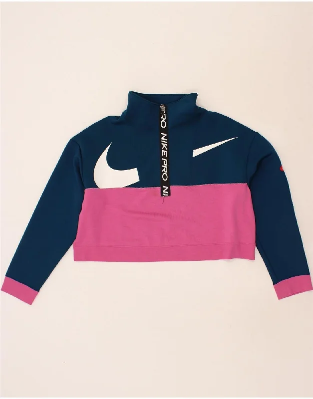 NIKE Womens Oversized Graphic Sweatshirt Jumper UK 16 Large Navy Blue Hoodie with Hem Elastic Stretchable Comfortable NIKE Womens Oversized Graphic Sweatshirt Jumper UK 16 Large Navy Blue Hoodie with Hem Elastic Stretchable Comfortable